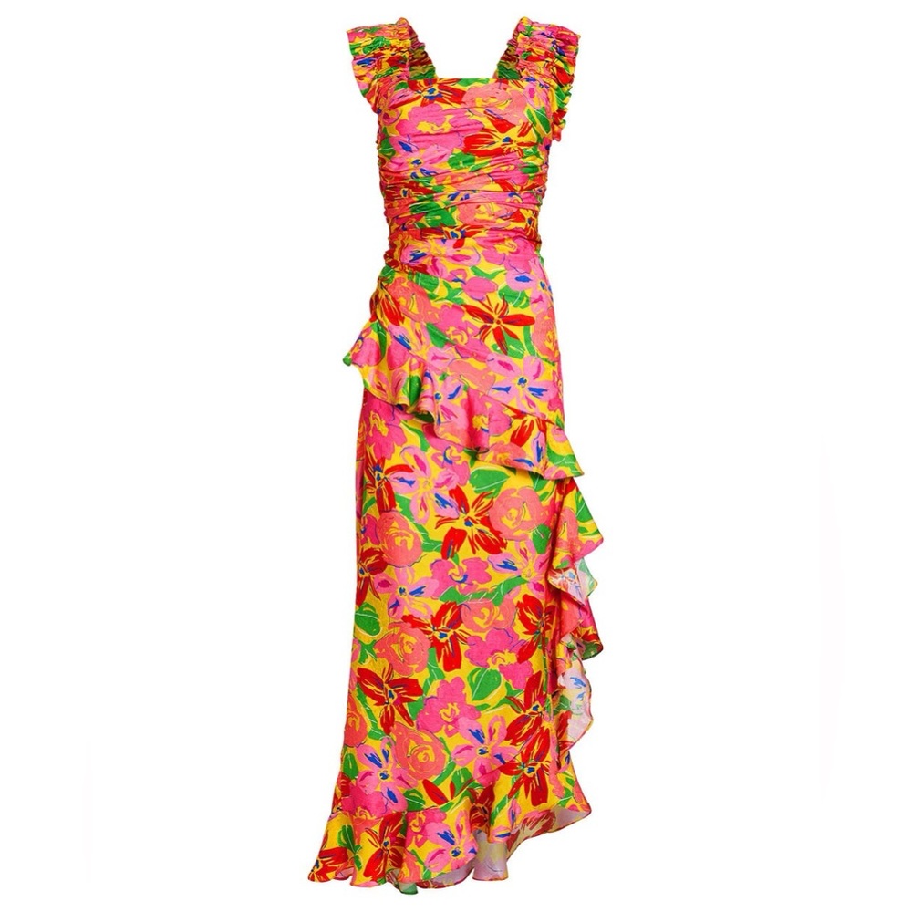 BRØGGER KRISTEN RUFFLE FLORAL MAXI DRESS SIZE XS GREAT CONDITION